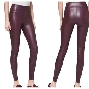 WHBM Size 4 Runway Faux Leather Leggings Women Burgundy High Rise Slim Edgy